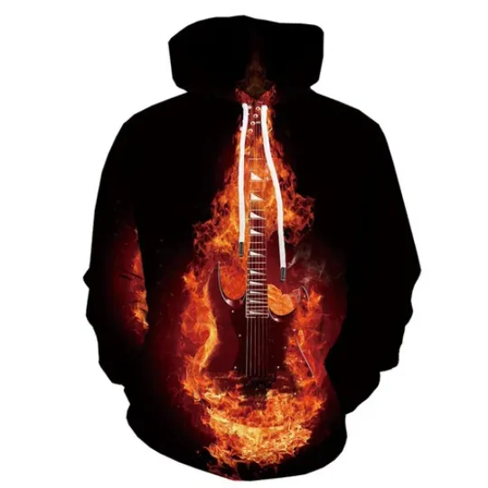 Discover 3D Flame Music Guitar Fire Casual Hoodie for Men and Women