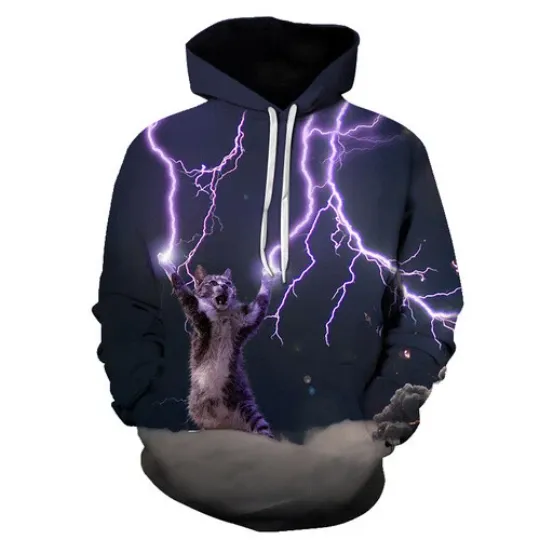 Discover Lightning Cat 3D Printed Hoodie - Casual Streetwear Pullover Sweatshirt for Women and Men