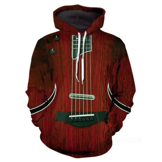 Discover 3D Guitar Streetwear Hoodie for Women and Men, Casual Pull-over Sweatshirt