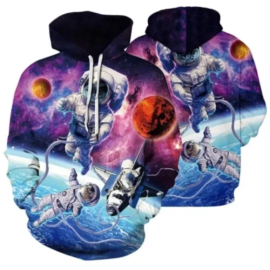 Discover 3D Astronaut Planet Space Hoodie for Women and Men Casual Pullover Sweatshirt
