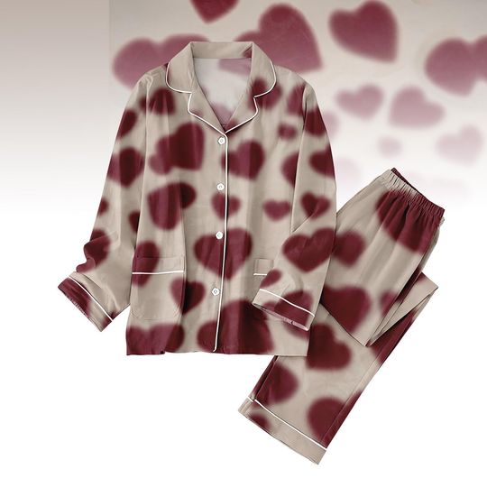 Heart Pajamas Set, Cute Matching Sleepwear For Women, Romantic Red Heart Matching Pajamas, Heart Pajamas Family, Pajamas For Her