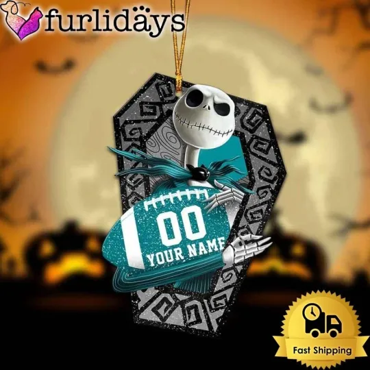 Personalized Miami Football Team Dolphins Jack Skellington Halloween Ornament