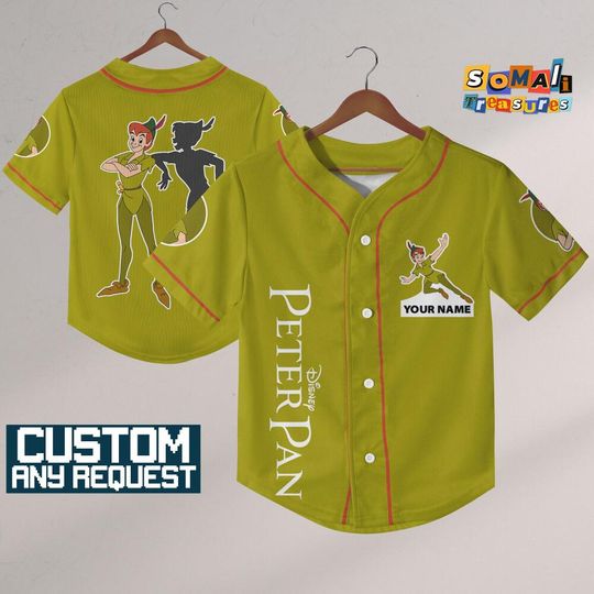 Discover Personalize Disney Peter Pan Green, Custom Disneyland Jersey, Baseball Team, Tinkerbell Peter Pan Birthday, Gift for Disney Fans