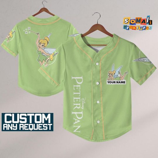 Discover Personalize Disney TinkerBell Green, Custom Disneyland Jersey, Baseball Team, Tinkerbell Peter Pan Birthday, Gift for Disney Fans