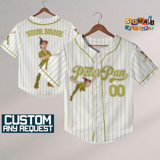 Discover Personalize Disney Peter Pan Stripe, Custom Disneyland Jersey, Baseball Team, Tinkerbell Peter Pan Birthday, Gift for Disney Fans