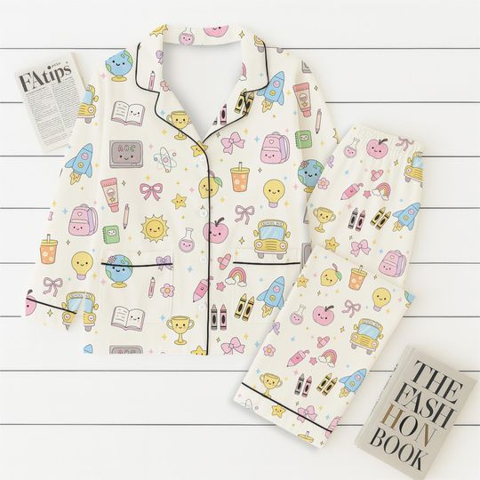 Discover Back To School Pajamas Set, Classroom Icons Shirt, Study Theme Loungewear, Teach Student Shirt, Holiday Gift