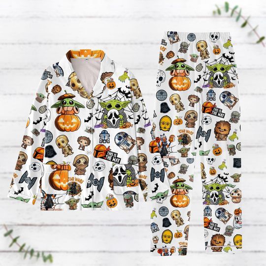 Discover Halloween Star Wars Characters Pajamas Set, Baby Yoda Darth Vader Matching Family Pjs, Disney Star Wars Movie Shirt, Disneyland Shirt