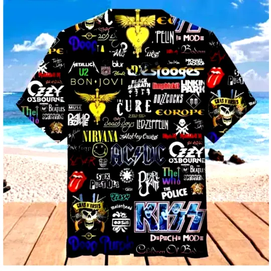 Unisex Hawaiian Shirt Classic Rock Band Print