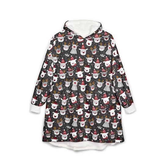 Discover Unisex Hooded Blanket, Oversized Wearable Hoodie Blanket, One Size Fits All, Outdoor Softball Snuggly Hoodie Cloak, Scandinavian Reindeer