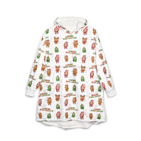 White Labubu Christmas Blanket Hoodie, Christmas Gift Idea
