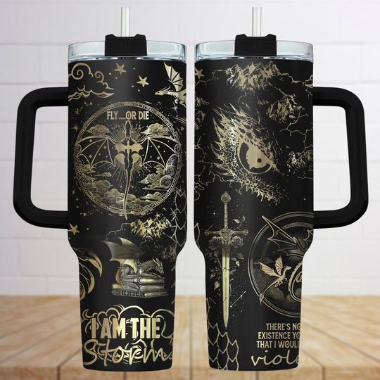 Basgiath War College Tumblers 40 Oz With Handle, Fourth Wing Tumbler, Bookish Dragon Rider Tumbler