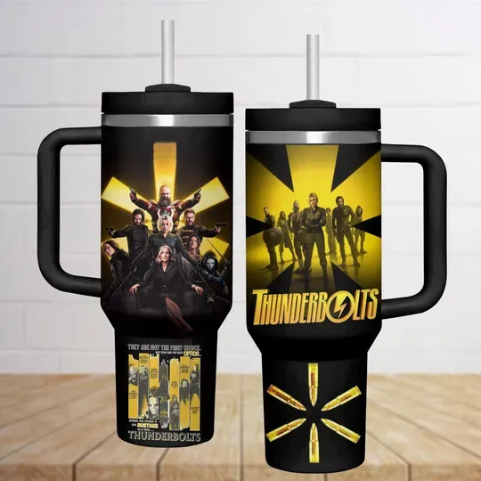 Thunderbolts Movie Tumblers 40 Oz With Handle, Marvel Tumbler Cup, Avengers Stainless Tumbler