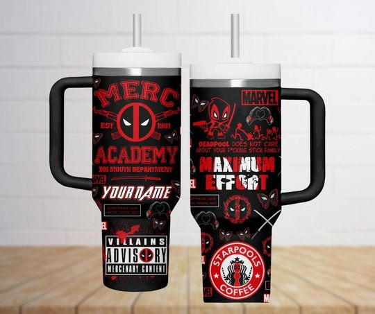 Personalize Deadpool Tumblers 40 Oz With Handle, Superhero Tumbler Cup,Horror Fan Gift