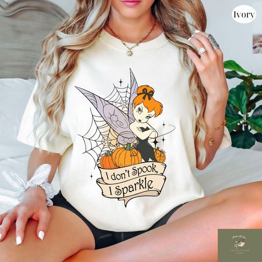 Discover Tinkerbell Coquette Bow Gothic Girl Pumpkin Halloween Don't Spook I Sparkle Shirt, Disney Spooky Season Tee, Halloween Party Girls Shirt