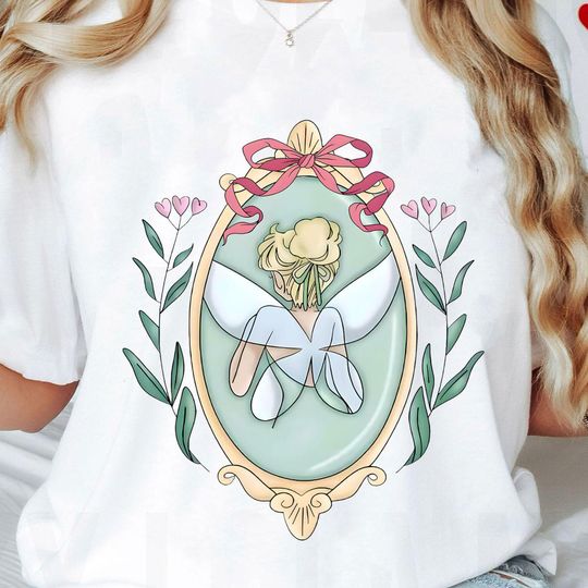 Discover Vintage Disney Tinkerbell Princess Floral Mirror Shirt | Cute Disney Peter Pan Tshirt | WDW Magic Kingdom Family 2025 | Birthday Girl Trip