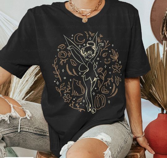 Discover Retro Tinkerbell Line Art Fall Shirt, Peter Pan Autumn Shirt, Princess Squad Shirt, Tinkerbell Disney, Thanksgiving Disney Merch, Fall Vibes