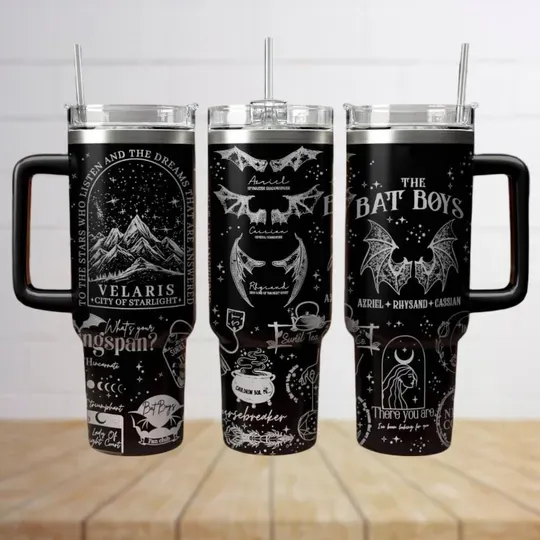 Velaris City of Starlight Engraved Tumblers 40 Oz With Handle, The Bat Boys Tumbler, Fantasy Book Lover Gift