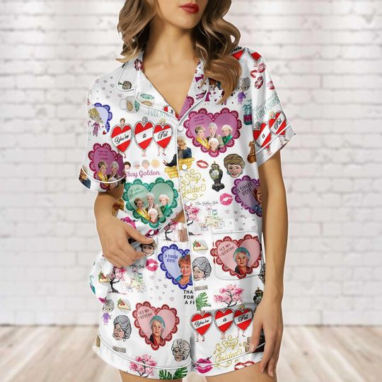 Discover Golden Girl Satin Pajamas, 80's TV Sitcom Women Pajamas, Stay Golden Pajamas Set, Stay Golden Fan Gift