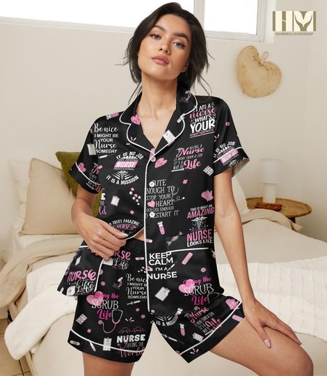 Nurse Short Satin Pajamas, Nurse Life Pajamas Set Women, Nurse Appreciation Bridal Party Pajamas, Nurse School Short Sleeve Pajamas