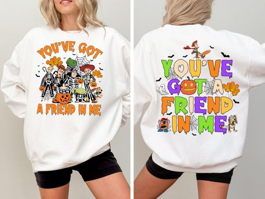 Discover Disney Pixar Toy Story Skeleton Halloween Sweatshirt with "You've Got a Friend in Me" & Disneyland Matching Shirt
