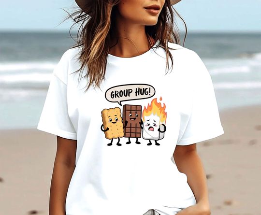 Discover Funny Camping Group Hug T-Shirt, Retro Outdoor Life Tee