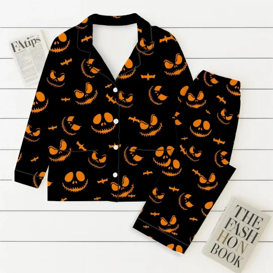 Discover Halloween Spooky Pumpkin Face Pajamas Set, Scary Pumpkin Sleepwear, Halloween