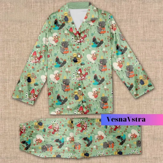 Discover Halloween Chicken Floral Pajama Set, Chicken Pjs For Women, Chicken Pajamas Pant