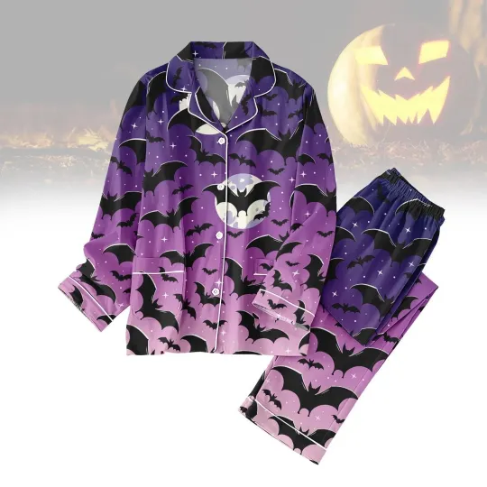 Halloween Bat Pajamas Set, Black Bat PJs, Spooky Night Sleepwear Matching Family