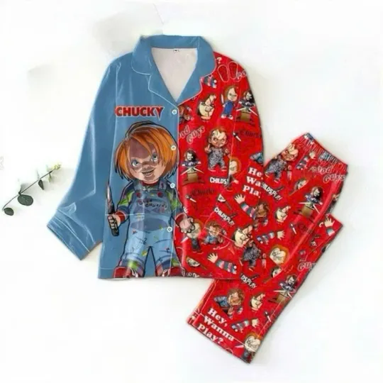 Horror Chuck Hey Wanna Play Chucky Good Guys Halloween Pajamas Set