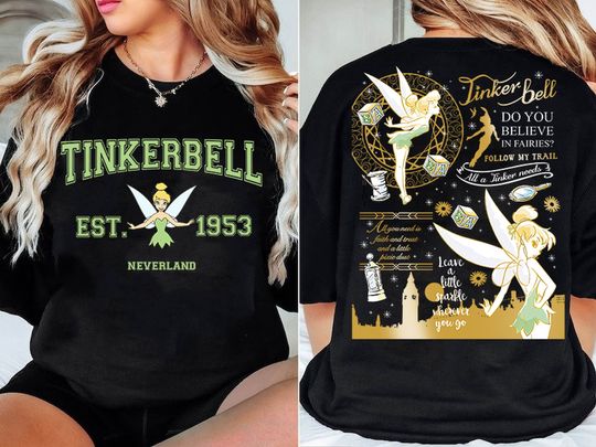 Discover Retro 2-Sided Disney Peter Pan Shirt, Cute Tinkerbell Princess T-shirt, Birthday Girl Trip Tee, Disneyland Princess Matching Gifts