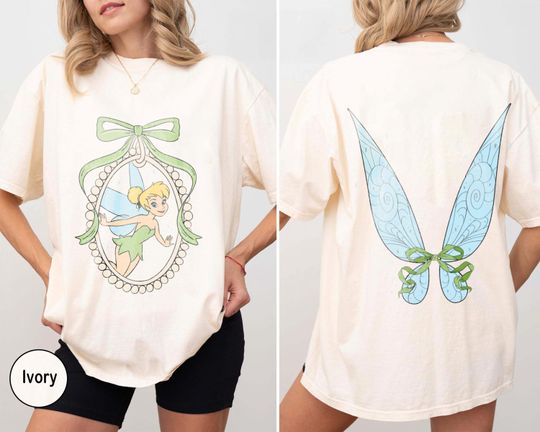 2-sided Tinker Bell Shirt, Coquette bows Tinker Bell Tee, Disney Fairy Wings Shirt, Disney Peter Pan Matching Tee,Disney Fairy shirt
