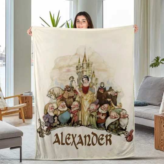 Discover Disney Snow White Cartoon Blanket, Custom Name Fleece Blanket