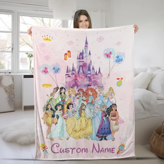 Discover Personalized Disney Princess Blanket, Custom Name Baby Blanket, Disney Princess