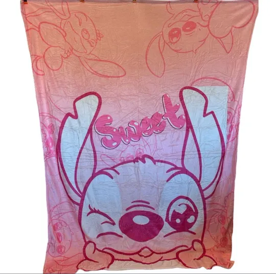 Discover Disney Stitch Angel Pink Sweet 60x80 Fleece Throw Blanket Soft Cozy Bedding