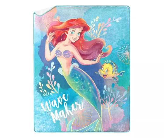 Discover Disney Ariel and Flounder Little Mermaid Wave Maker Sherpa Fleece Blanket Throw