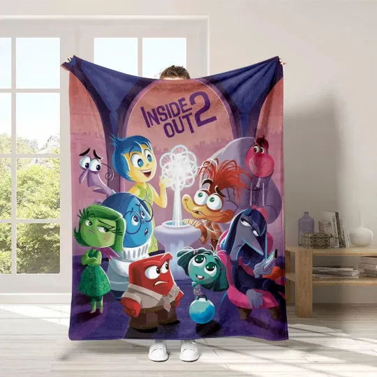 Discover Inside Out 2 Plush, Happy Together Fleece Blanket, Disney Cartoon Blanket