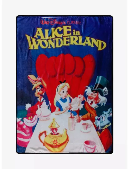 Discover Disney Alice In Wonderland Throw Blanket 46x60 Tea Party Mad Hatter Soft Fleece