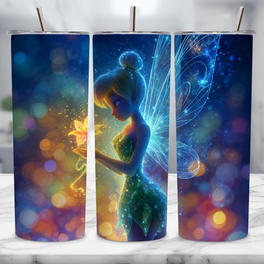 Discover 3D Enchanted Fairy Tumbler Wrap for 20oz Skinny Straight Tumbler with Lid and Straw