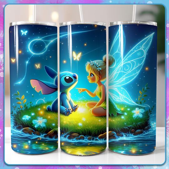 Tinkerbell and Stitch 20 Oz Tumbler Wrap Design