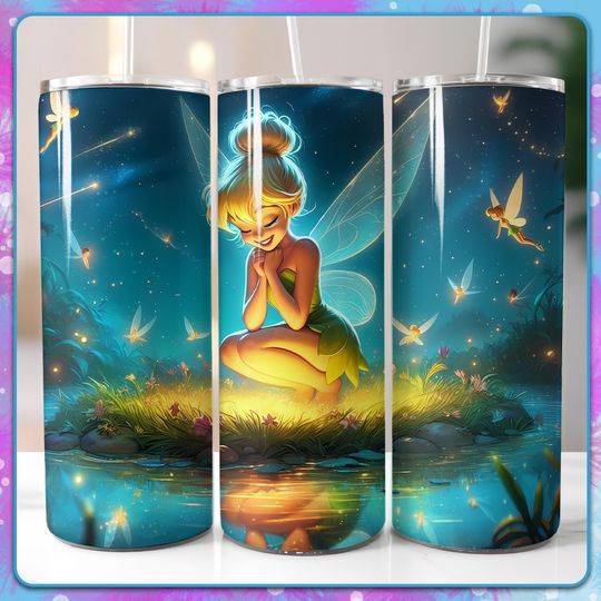 Tinkerbell 20oz Tumbler Wrap with Lid and Straw, Fairy Tumbler