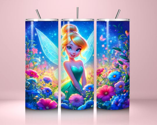 Discover Disney Tinkerbell Skinny Tumbler with Lid and Straw, 20oz, Princess Aesthetic