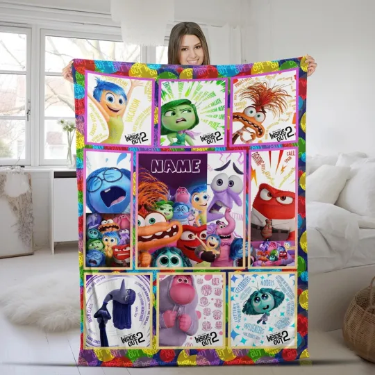 Discover Inside Out Blanket, Disney Cartoon Fleece Blanket, Custom Name