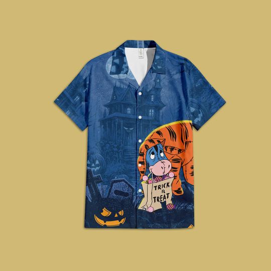 Discover Disney Eeyore Halloween Party Hawaiian Shirt, Eeyore Trick or Treat Button Up Shirt, Winnie the Pooh and friends Disney Halloween Shirt Gift