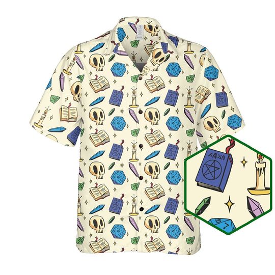 Dungeon Master Hawaiian Shirt: DnD Dice, Skulls, Books