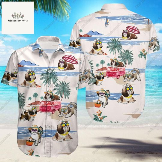 Shih Tzu Button Shirt, Shih Tzu Hawaiian Shirt, Dog Lover Shirt, Shih Tzu Shirt, Shih Tzu Vacation Shirt, Shih Tzu Beach Summer Shirt