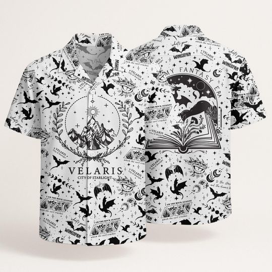 Velaris ACOTAR Hawaiian Shirt, Unisex Fantasy Book Outfit, Dragon Velaris Shirt, Vacation Beachwear, Gift for Book Lovers