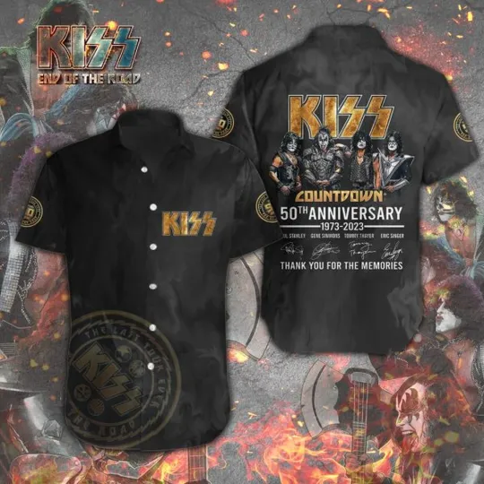 Discover Kisss Baand Short Sleeve Dress Hawaiian Shirt, Retro Rock Shirt, Band Fan Gift