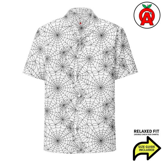 Discover Gothic Hawaiian Button Up Shirt - Spooky Spider Web Pattern - Gifts for Halloween Enthusiasts and Gothic Fashion Lovers
