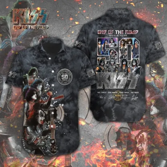 Discover Kisss Baand Short Sleeve Dress Hawaiian Shirt, Retro Rock Shirt, Band Fan Gift