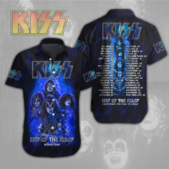 Discover Kisss Baand Short Sleeve Dress  Hawaiian Shirt, Retro Rock Shirt, Band Fan Gift